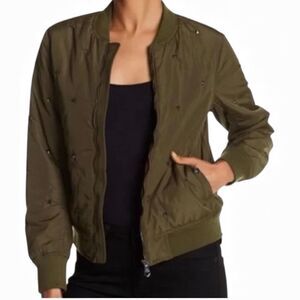 Nanette Lepore Women's Studded Twill Bomber Jacket Olive Green Size Large NWT